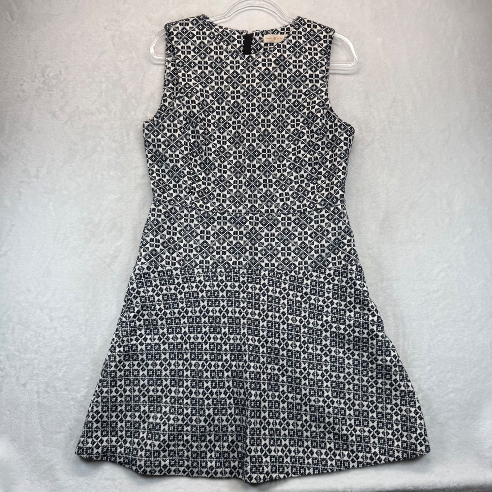 Tory Burch Stencil Hourglass Dress A-Line Geometric Print Career Cocktail Sz 10